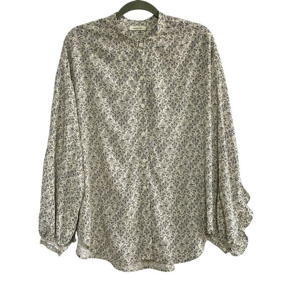 Max Studio Ruffle-Back Button-Down Blouse Black Floral on Cream Size XL - Picture 16 of 16